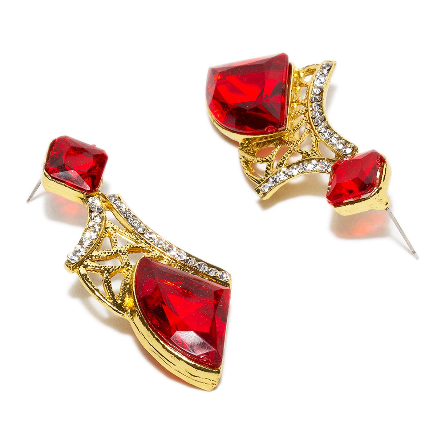 bindhani gold plated red crystal white stone earrings for women and girls