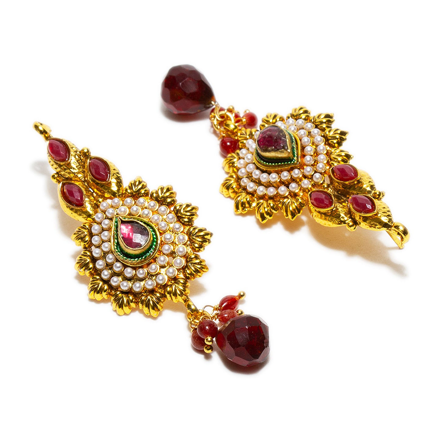 bindhani gold plated red drop beads kundan stone dangle drop earrings for women and girls