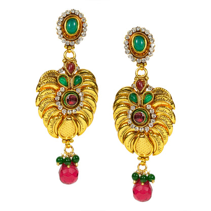 bindhani gold plated red drop red green white stone dangle earrings for women and girls