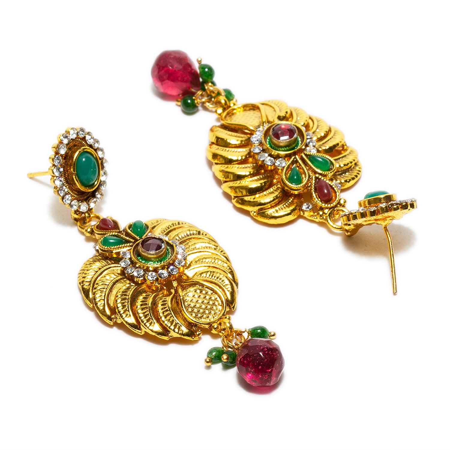 bindhani gold plated red drop red green white stone dangle earrings for women and girls