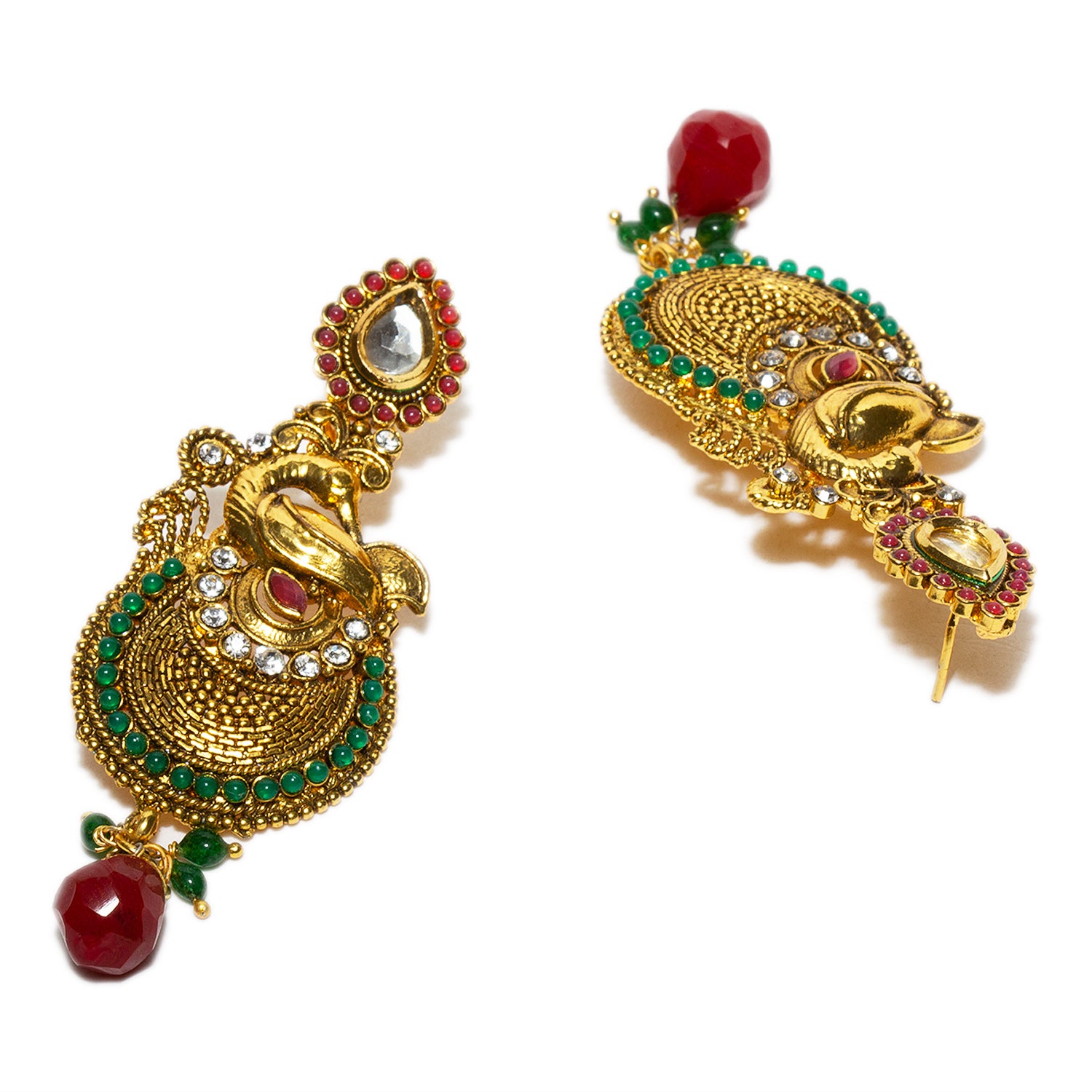 bindhani gold plated red drop red green white stone white kundan earrings for women and girls