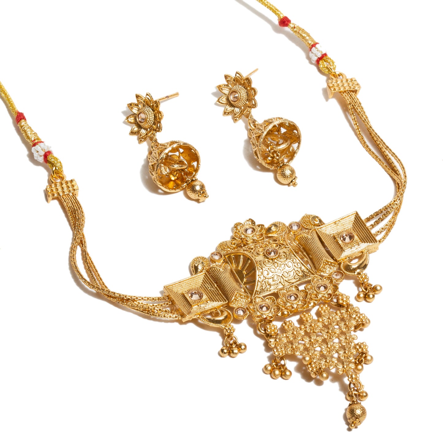 bindhani-gold-plated-red-golden-south-india-choker-necklace-jhumka-earrings-set-for-women