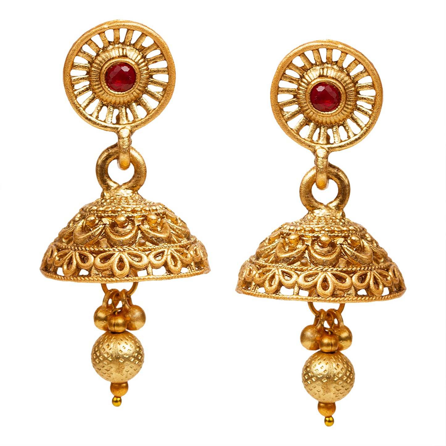 bindhani gold plated red green  jhumka earrings for women