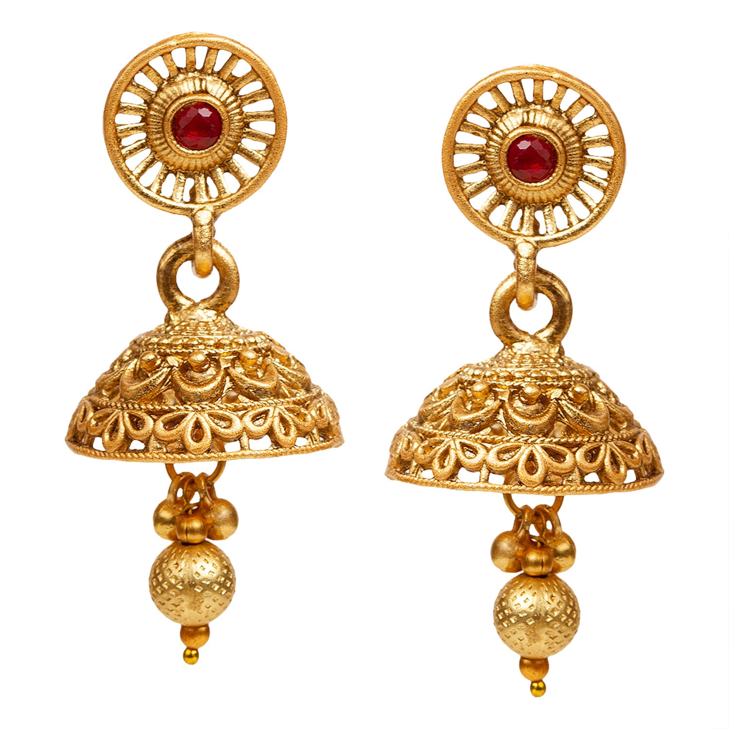 bindhani gold plated red green  jhumka earrings for women