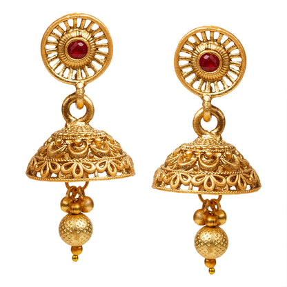 bindhani gold plated red green  jhumka earrings for women