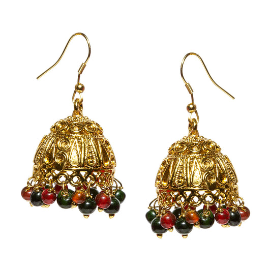 bindhani gold plated red green beads metal jhumki jhumka earrings for women and teenage girls