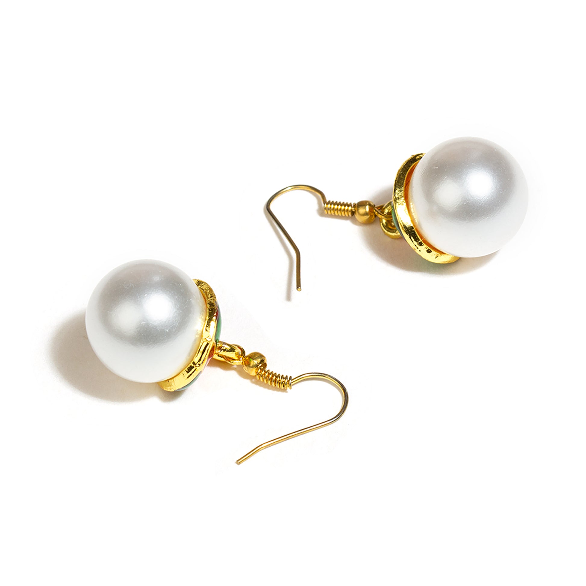 bindhani gold plated red green meenakari white pearl drop earrings for women