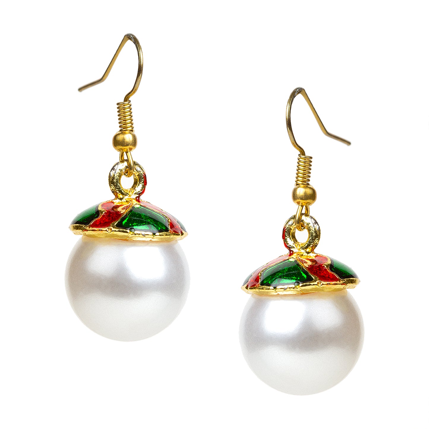 bindhani gold plated red green meenakari white pearl drop earrings for women