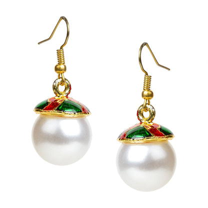 bindhani gold plated red green meenakari white pearl drop earrings for women