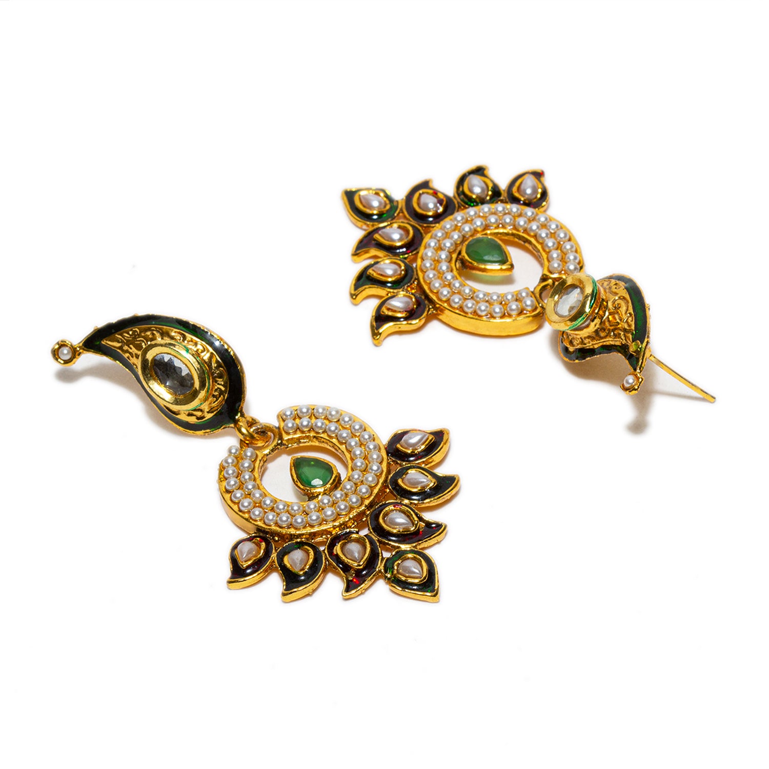 bindhani gold plated red green meenakari work white pearl kundan earrings for women girls