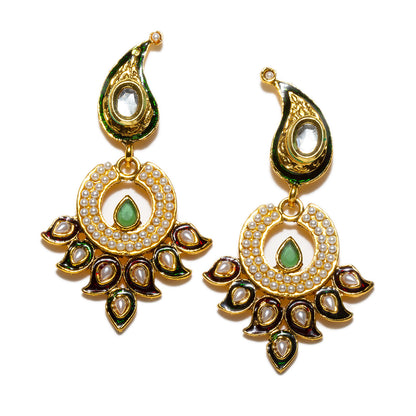 bindhani gold plated red green meenakari work white pearl kundan earrings for women girls