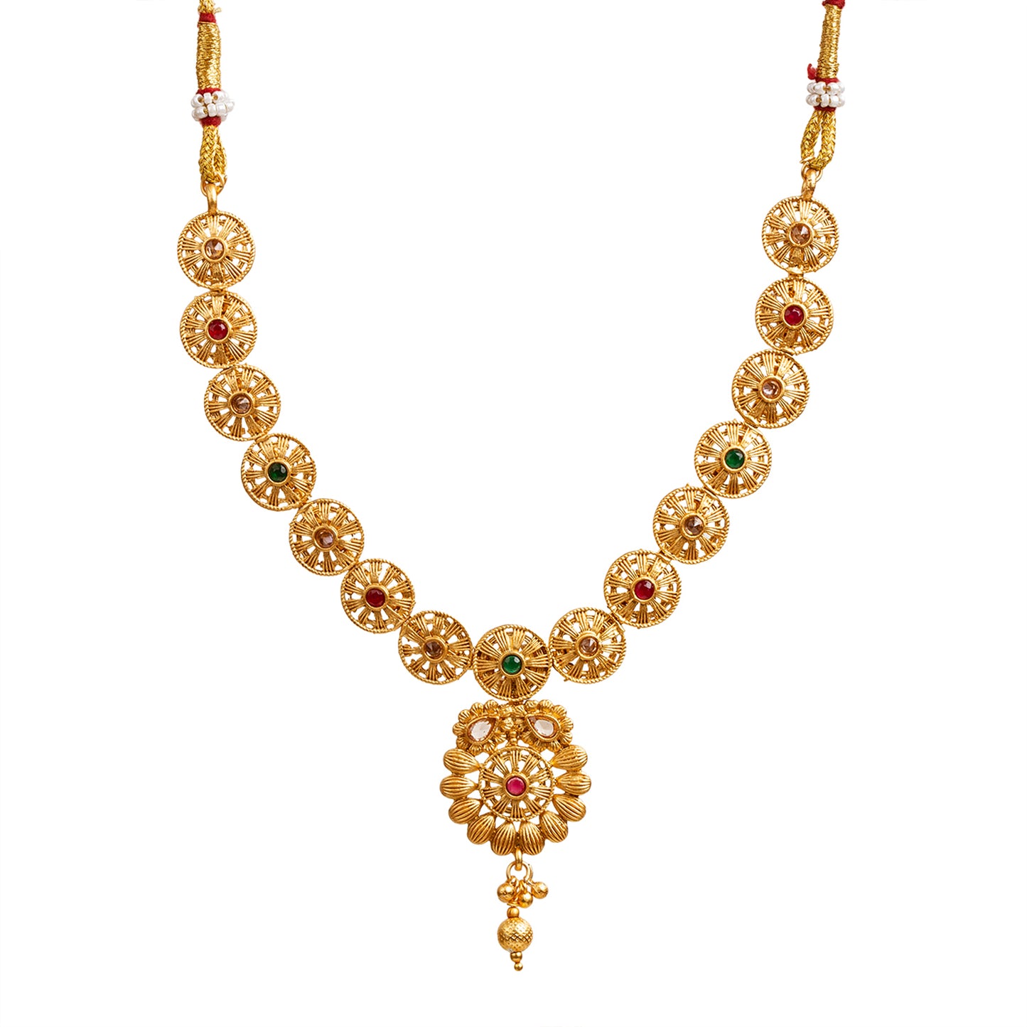 bindhani gold plated red green necklace  for women and girls