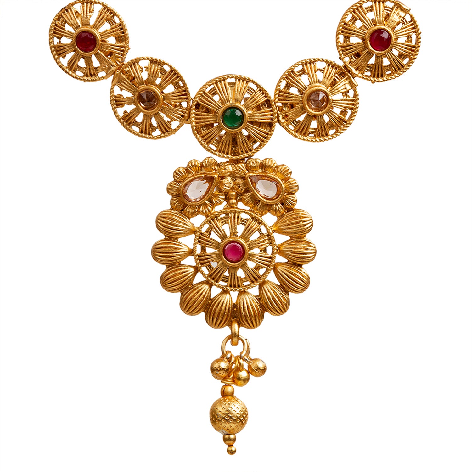 bindhani gold plated red green necklace details for women