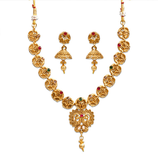 bindhani gold plated red green necklace jhumka earrings set for women girls