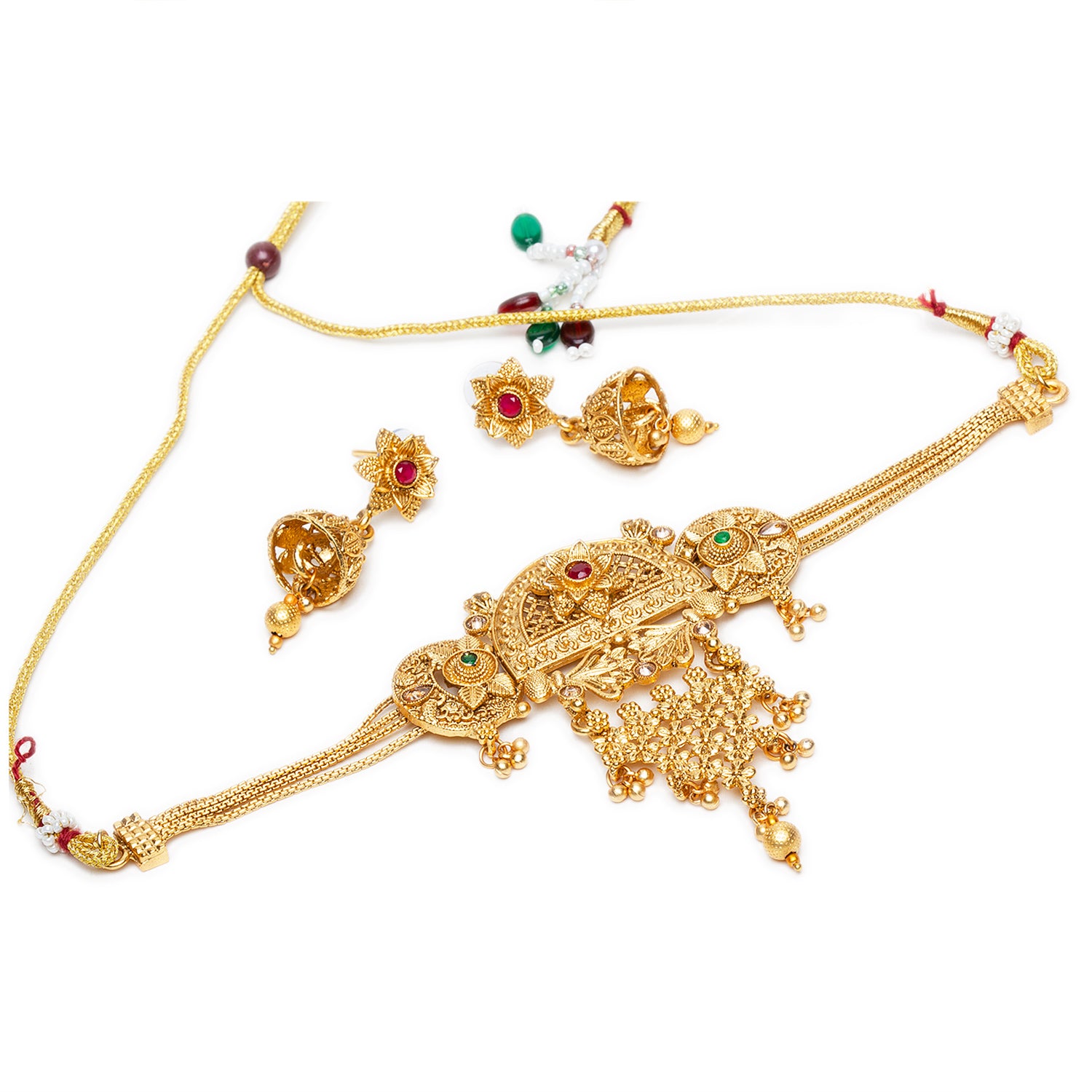 bindhani gold plated red green south india choker necklace jhumka earrings set for women girls