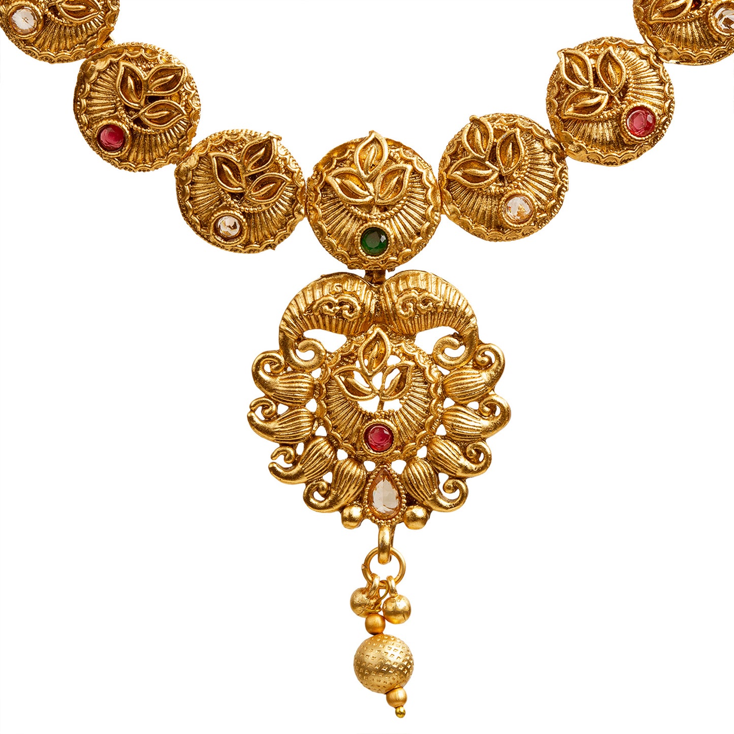 bindhani gold plated red green south india style necklace details for women girls