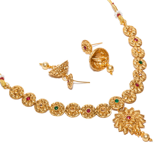 bindhani-gold-plated-red-green-south-indian-style-necklace-jhumka-earrings-set-for-women-girls