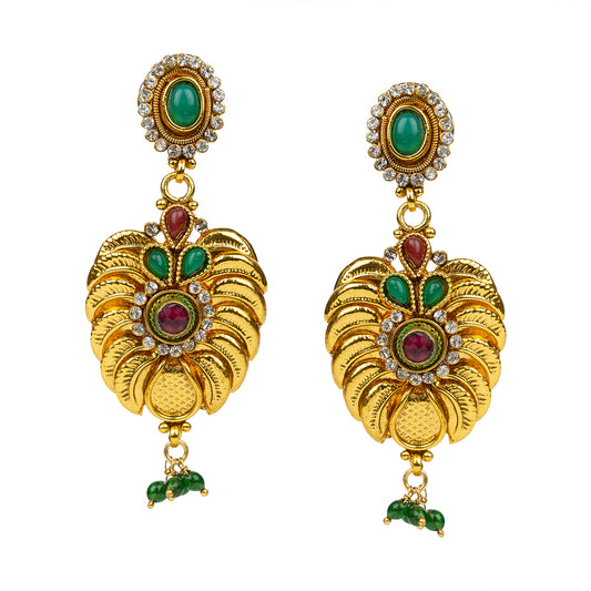 bindhani gold plated red green white stone copper dangle earrings for women girls