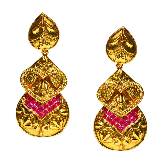 bindhani gold plated red kundan stone heart shape earrings for women and girls