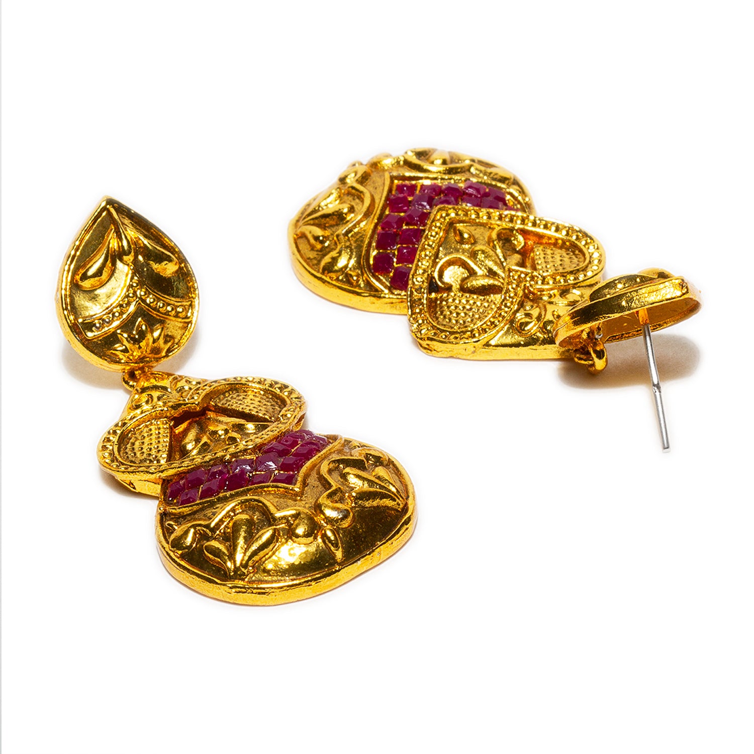 bindhani gold plated red kundan stone heart shape earrings for women and girls