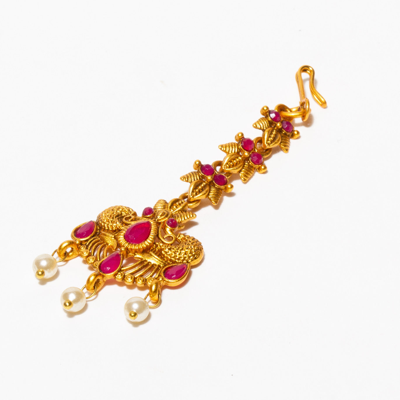 bindhani-gold-plated-red-ruby-stone-white-pearl-drop-peacock-mangtikka-women