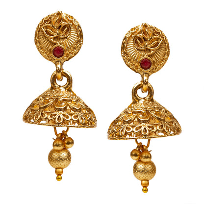 bindhani gold plated red south india style jhumka earrings for women girls