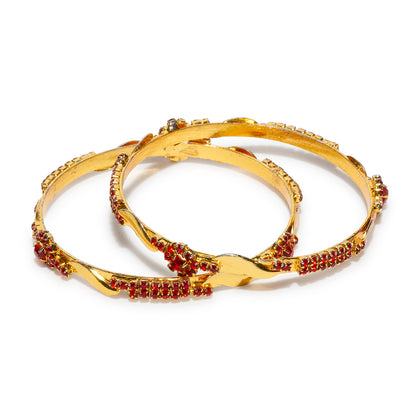 bindhani gold plated red stones bangles set for women and girls