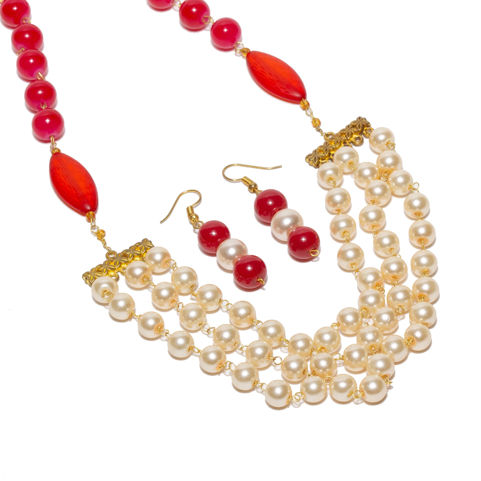 bindhani-gold-plated-red-white-color-pearl-mala-artifical-necklace-earring-for-women-girls