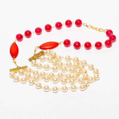 bindhani-gold-plated-red-white-color-pearl-mala-artifical-necklace-earring-for-women-girls