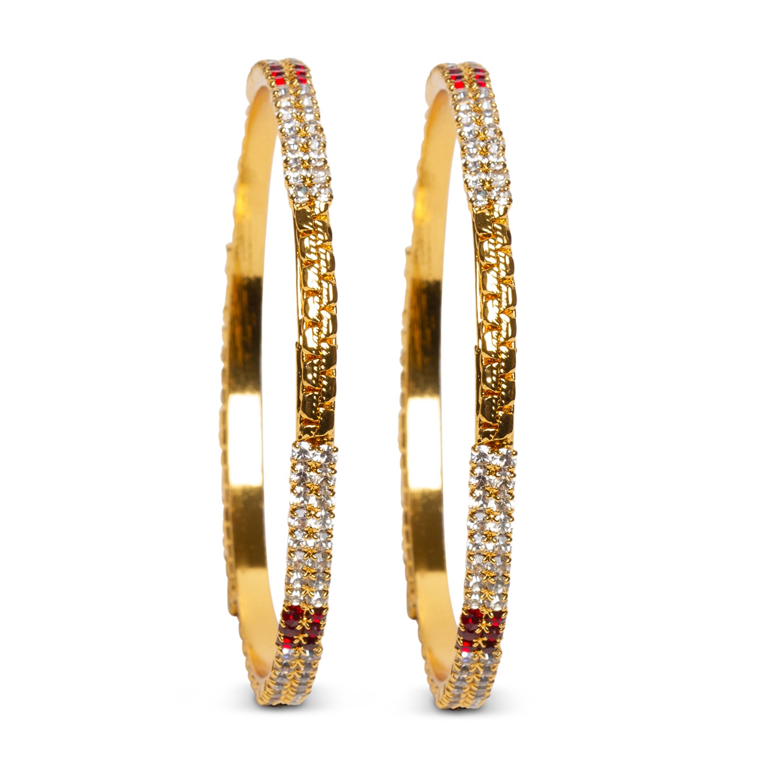 bindhani gold plated red white stone bangle set for women