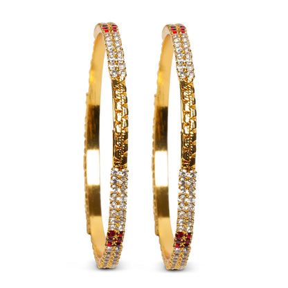 bindhani gold plated red white stone bangle set for women