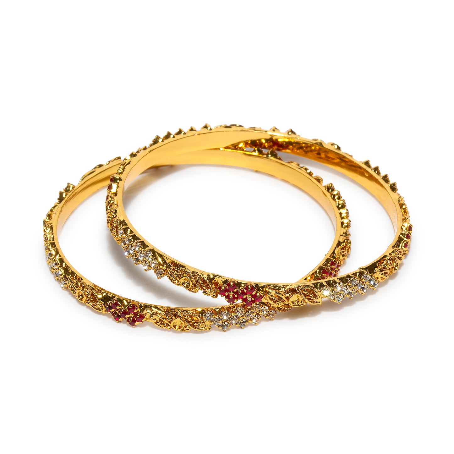 bindhani gold plated red white stone bangle set for women girls