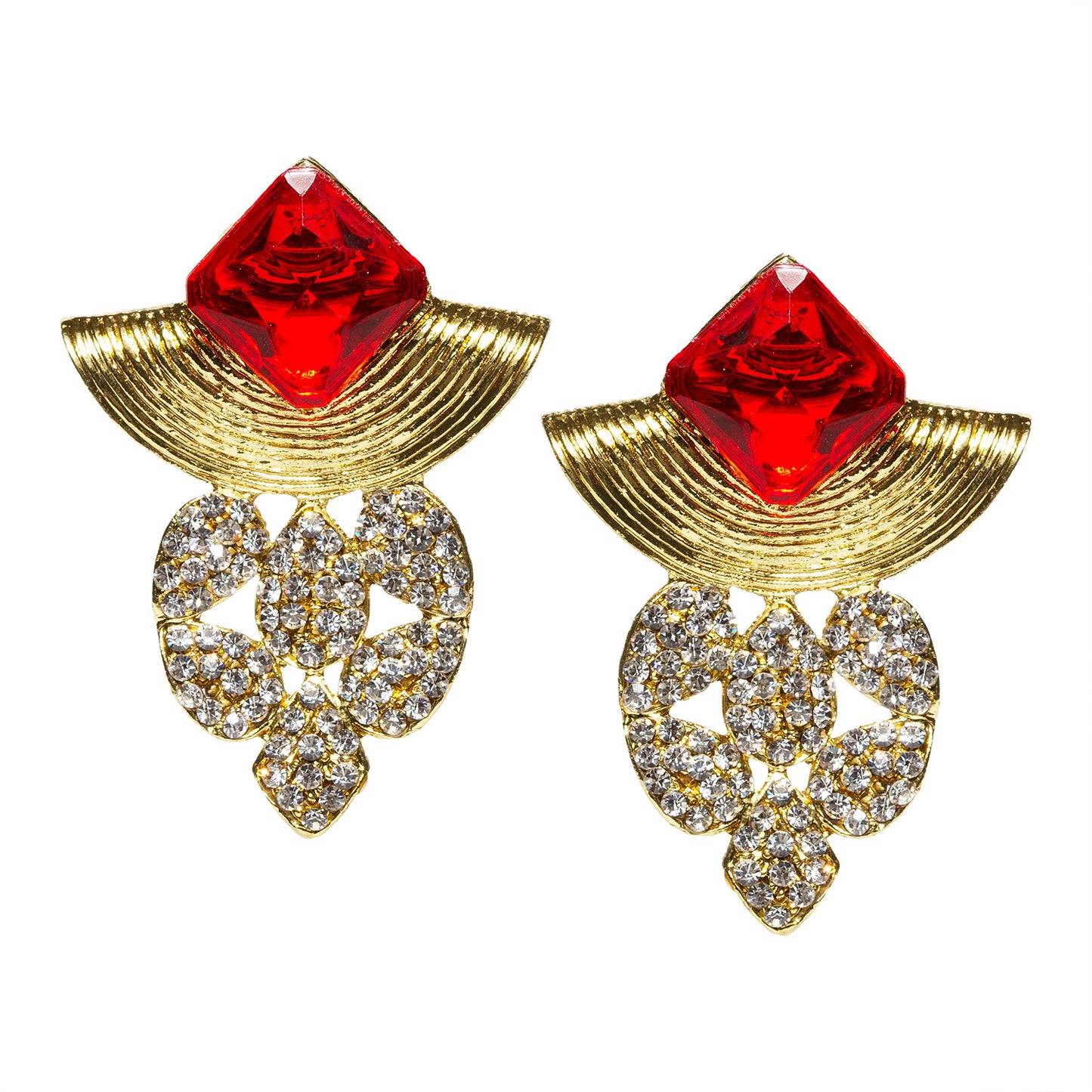 bindhani gold plated red white stone dangle earrings for women and girls