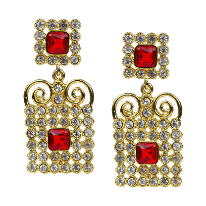 bindhani gold plated red white stone earring women