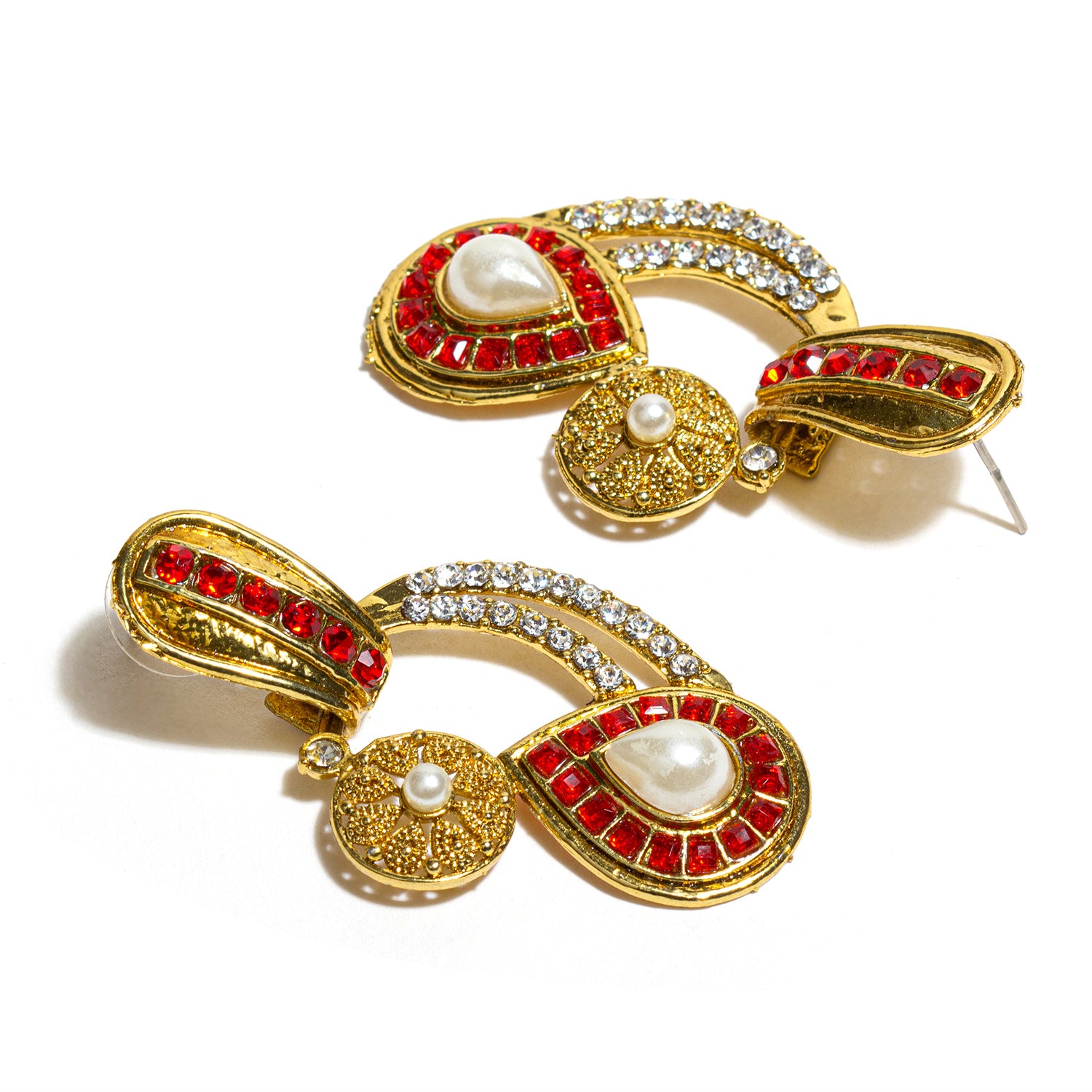 bindhani gold plated red white stone earrings for women