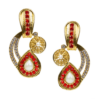 bindhani gold plated red white stone earrings for women