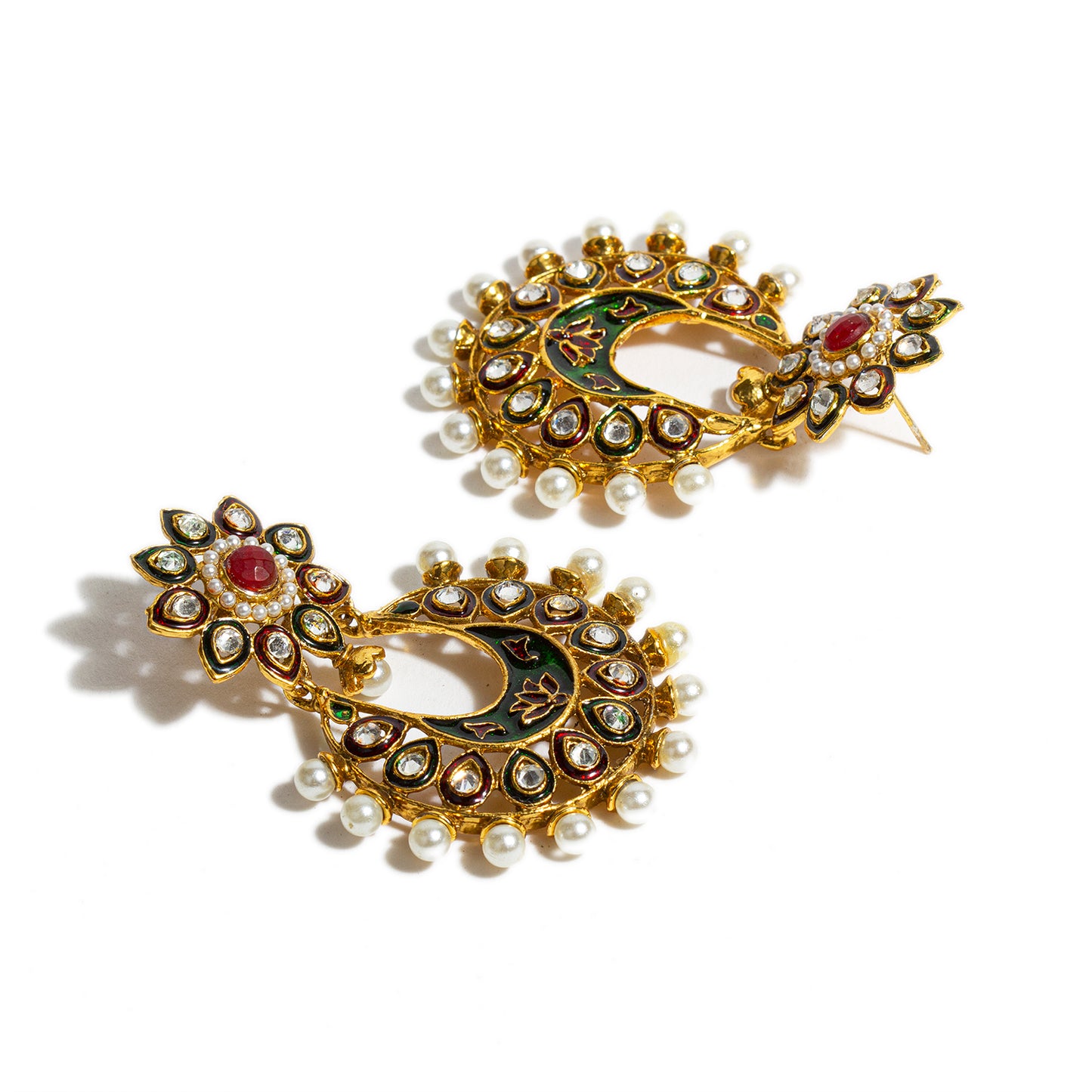 bindhani gold plated red white stone white pearl red green meenakari earrings for women girls