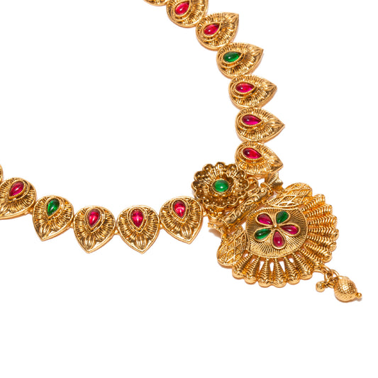bindhani-gold-plated-ruby-pink-green-south-indian-style-necklace-earrings-set-for-women-girls