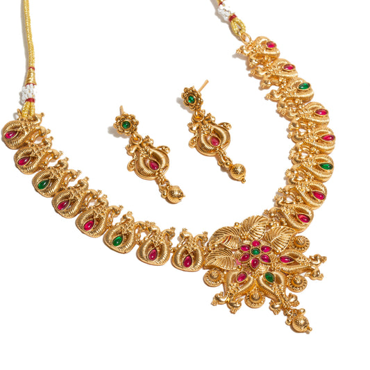 bindhani-gold-plated-ruby-pink-green-necklace-set-with-earrings-for-women-and-girls