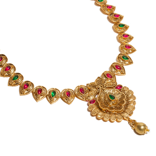 bindhani-gold-plated-ruby-pink-green-south-indian-necklace-details-for-women-girls