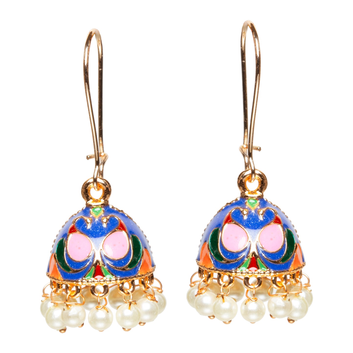 bindhani gold plated small blue multi color meenakari pearl drop  jhumki earrings women girls