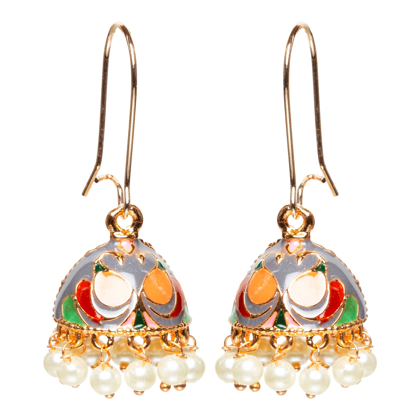 bindhani gold plated small grey multi color meenakari pearl drop  jhumki earrings women girls