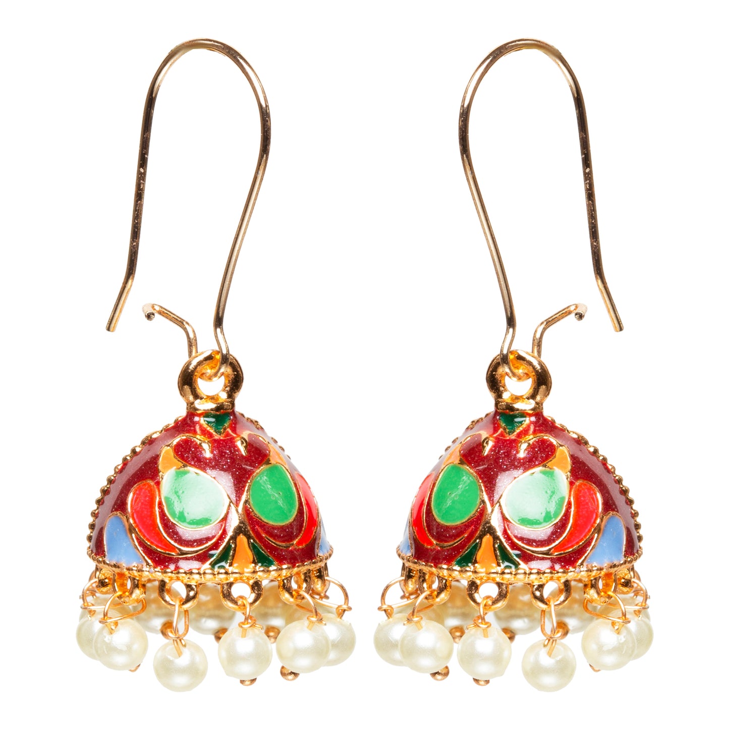 bindhani gold plated small maroon multi color meenakari pearl drop  jhumki earrings women girls