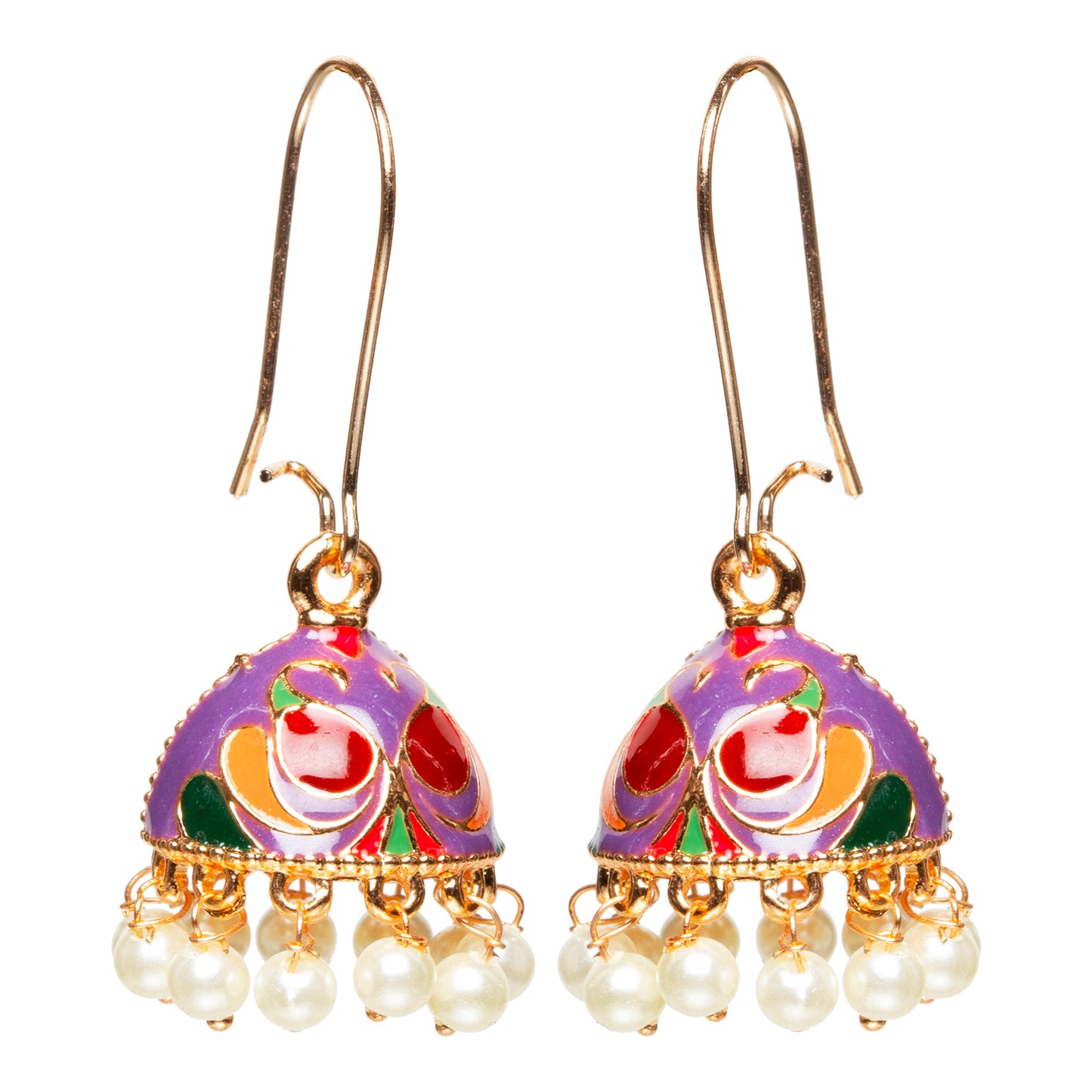 bindhani gold plated small purple multi color meenakari pearl drop  jhumki earrings women girls