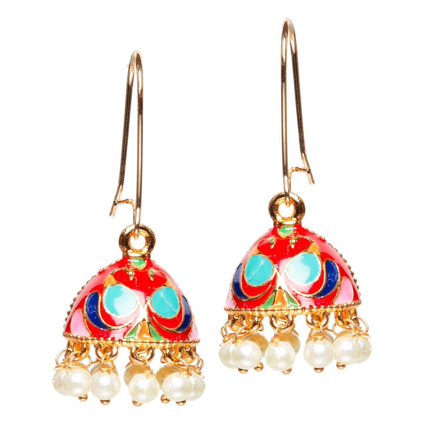 bindhani gold plated small red multi color meenakari pearl drop  jhumki earrings women girls