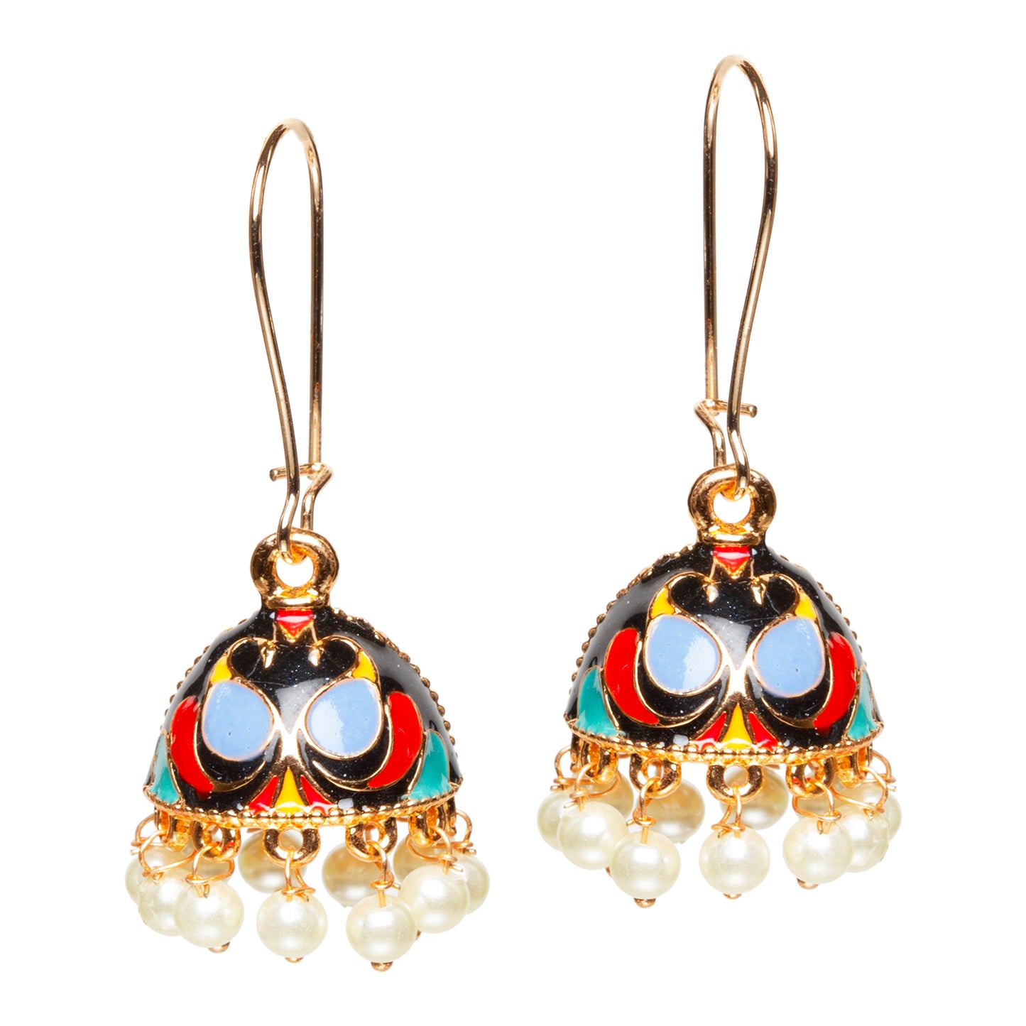 bindhani gold plated small black multi color meenakari pearl drop jhumki earrings women girls girls