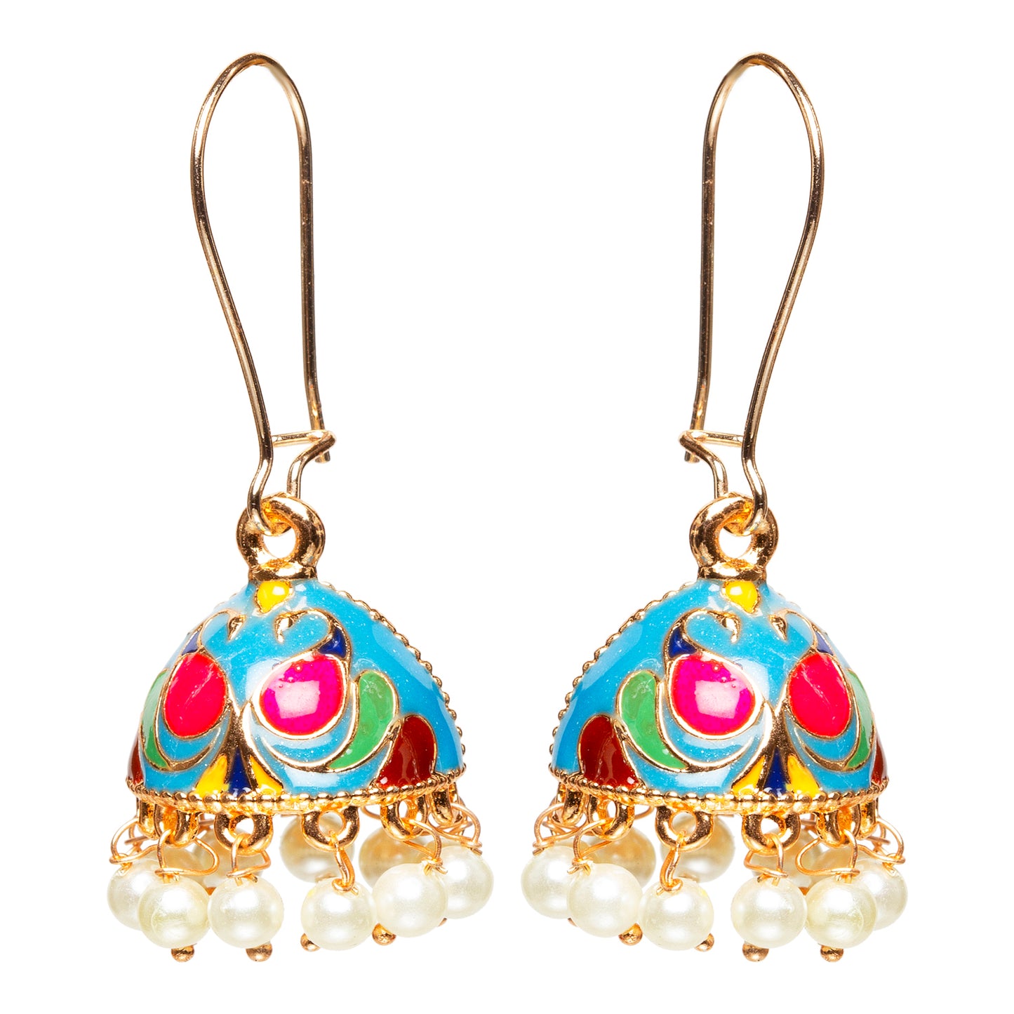 bindhani gold plated small turquoise multi color meenakari pearl drop  jhumki earrings women girls