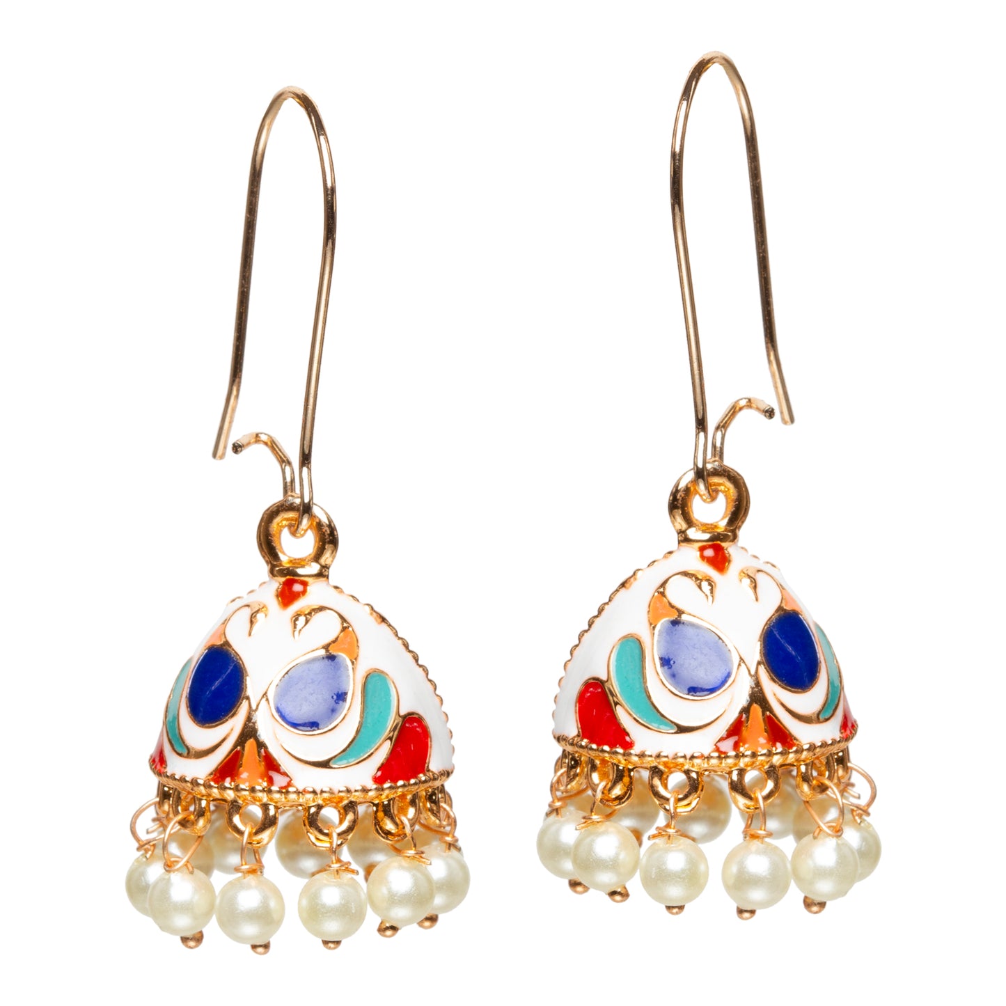 bindhani gold plated small white multi color meenakari pearl drop  jhumki earrings women girls