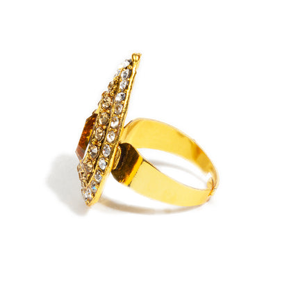 bindhani gold plated tilak shaped traditional ring golden white stone adjustable finger ring for women and girls