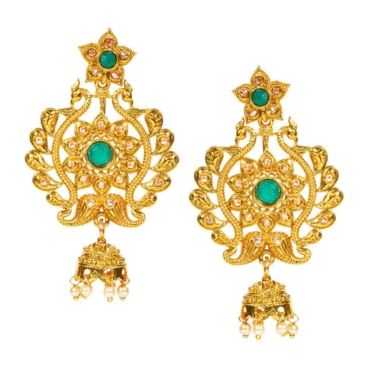 bindhani gold plated traditional earring peacock design jhumka earrings for women and girls